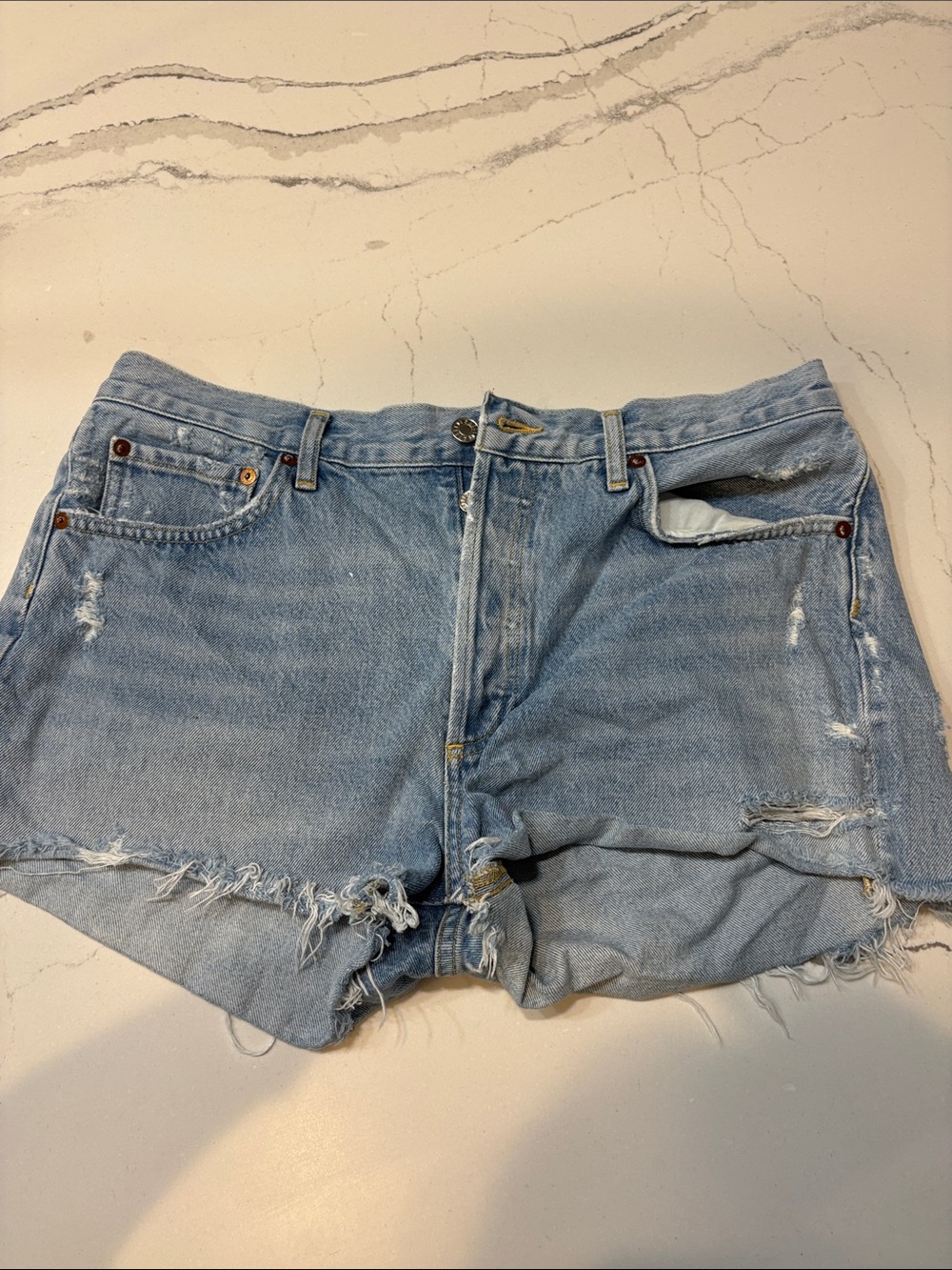 Classic Light Blue Distressed Women’s Denim Shorts agolde